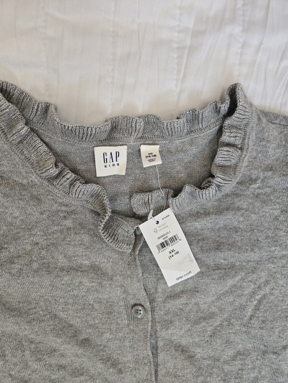 GAP Light Gray Ruffle-Trim Button Cardigan - Picture 2 of 6